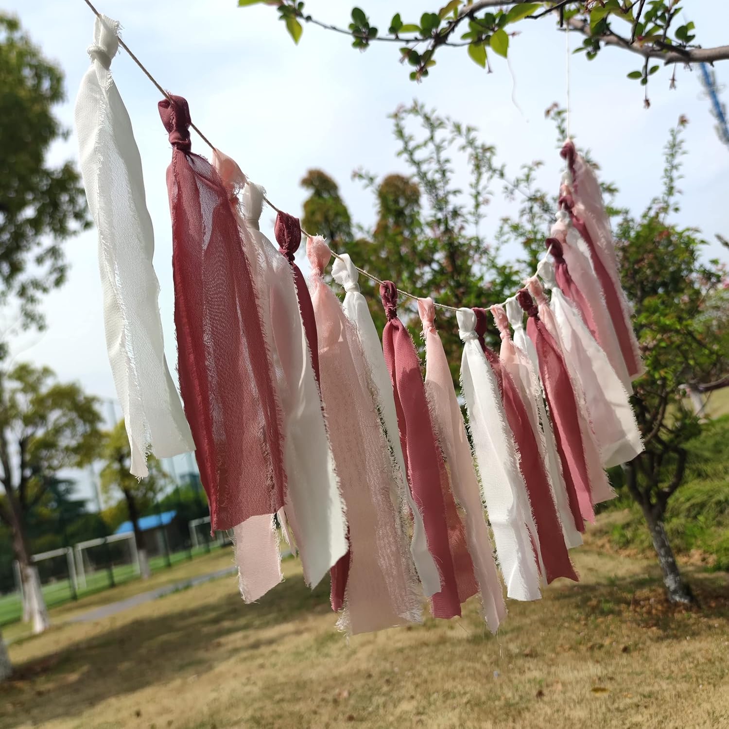 Guirnalda de gasa Tsaasel para boda, fiesta de té (coral + melocotón pálido + marfil) pancartas de flecos para despedida de soltera, mujeres,