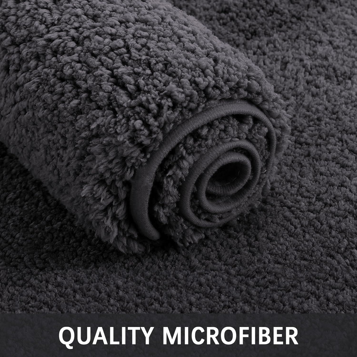 Buganda Tapete de microfibra para baño (24 x 20 pulgadas, gris carbón) lanudo suave y absorbente, antideslizante, de felpa gruesa, lavable a