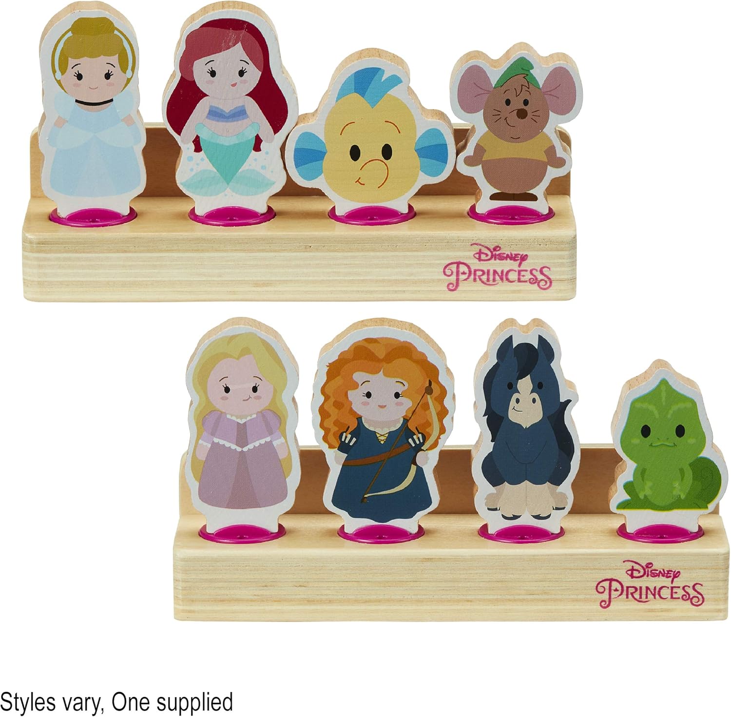 Disney Princess Juego de 4 figuras de princesa de madera, hermoso juguete de madera preescolar, juego imaginativo, certificado FSC sostenible,