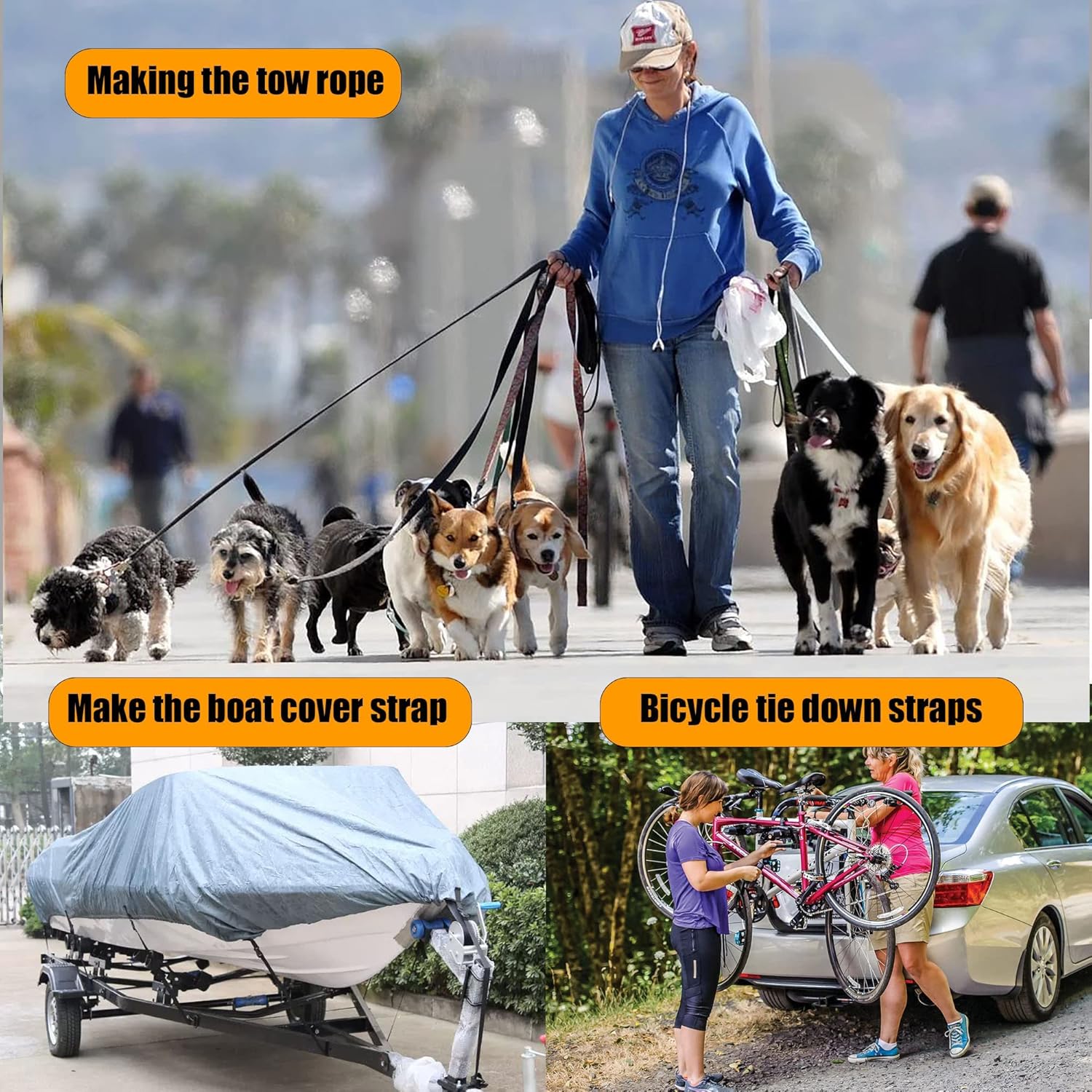Buckles Strap 1 Inch Nylon Webbing Straps 10 Yards, Quick Side Release Plastic Buckle Dual Adjustable 8 Pack, Tri-Glide Slide Clip 16 PCS, Metal D