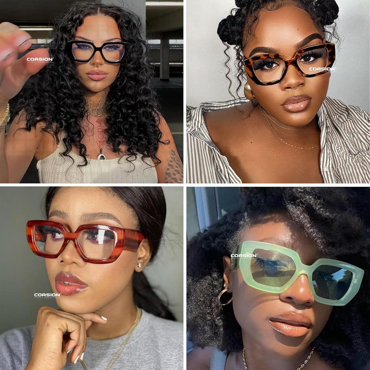 COASION Gafas de luz azul con marco grueso para mujeres y hombres, lindos anteojos cuadrados de gran tamaño para computadora sin receta