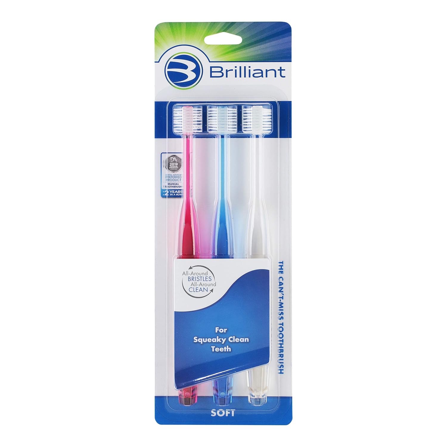 Brilliant Oral Care – Cepillo de dientes para adultos con cerdas suaves, cabeza redonda y limpieza completa para dientes y encías, colores surtidos,