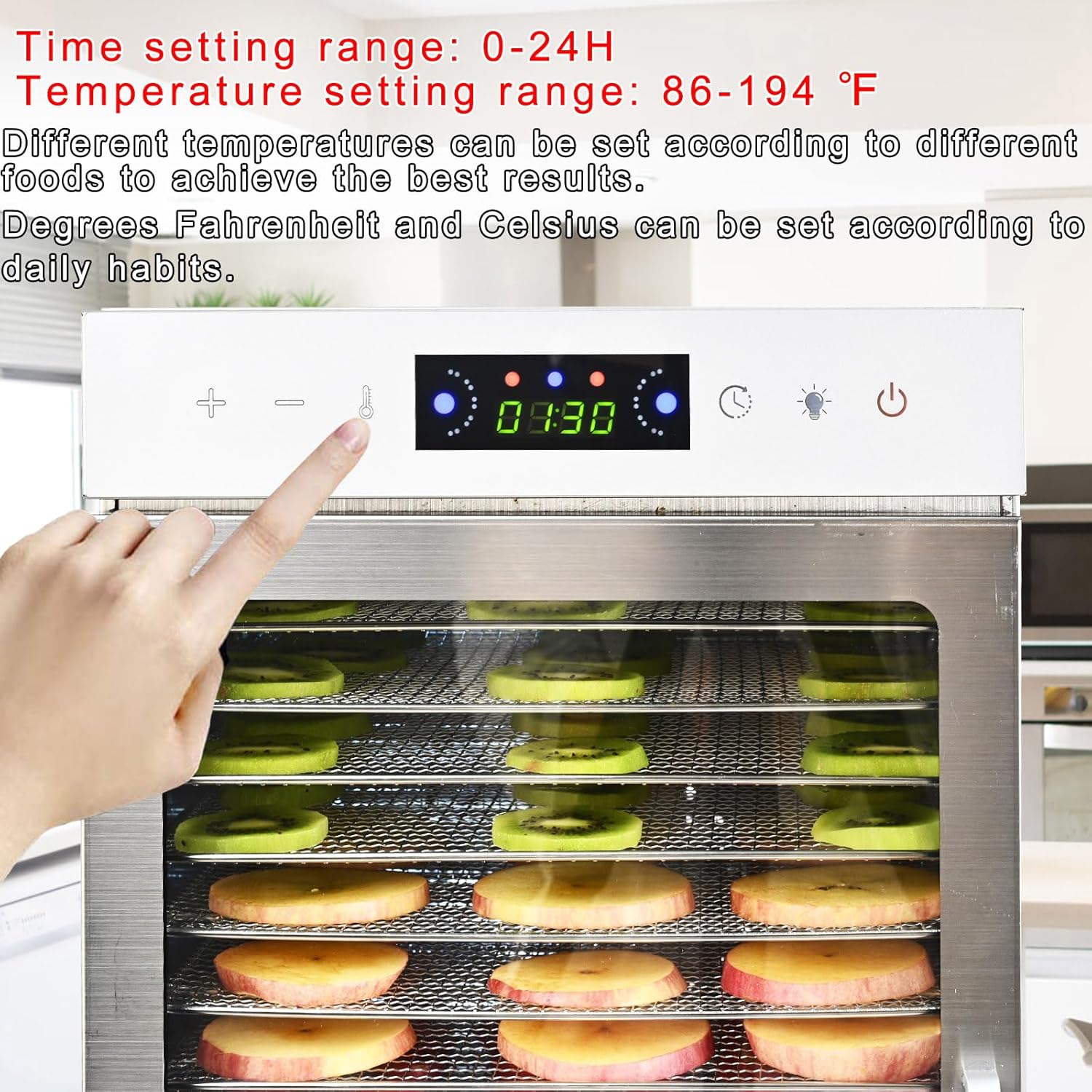 Deshidratador de alimentos 18 bandejas de acero inoxidable, máquina secadora de alimentos para carne seca de res, carne, verduras y frutas, con