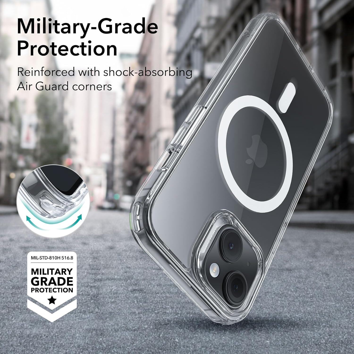 ESR Funda para iPhone 15, compatible con MagSafe, protección de grado militar, resistente al amarillamiento, parte trasera resistente a los