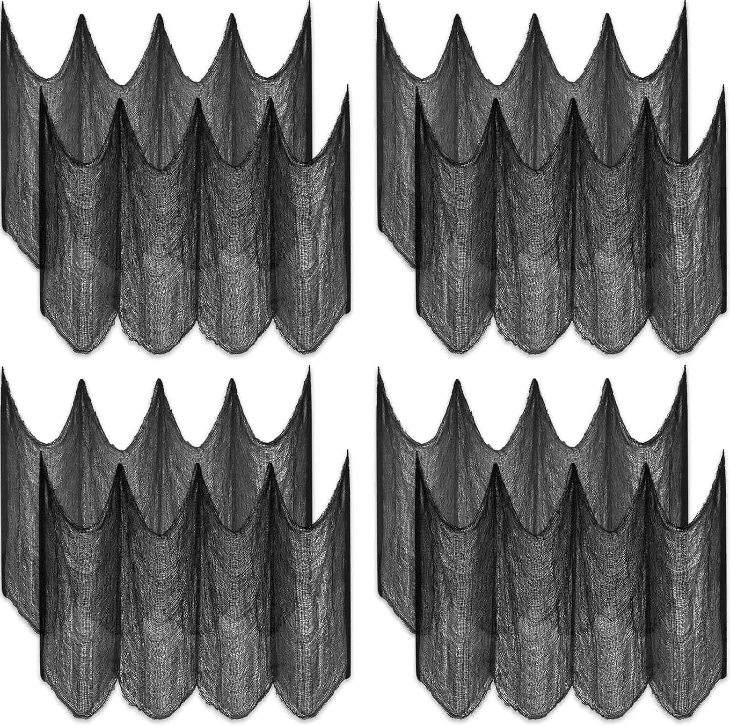 Halatool Paquete de 8 paños espeluznantes de Halloween de 30 x 90 pulgadas, gasa negra espeluznante para colgar en decoración de Halloween,