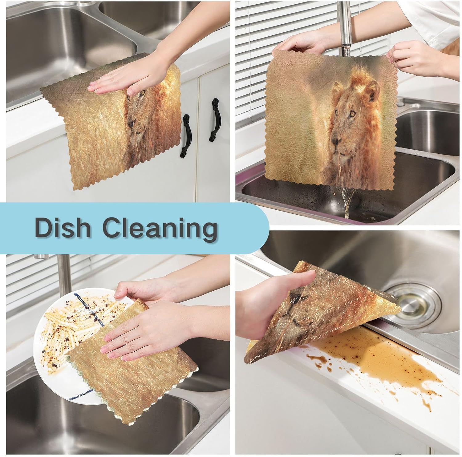 ALAZA South Africa Lion – Juego de 6 paños de cocina, paños de cocina lavables de secado rápido, paño de limpieza reutilizable, 11 x 11 pulgadas