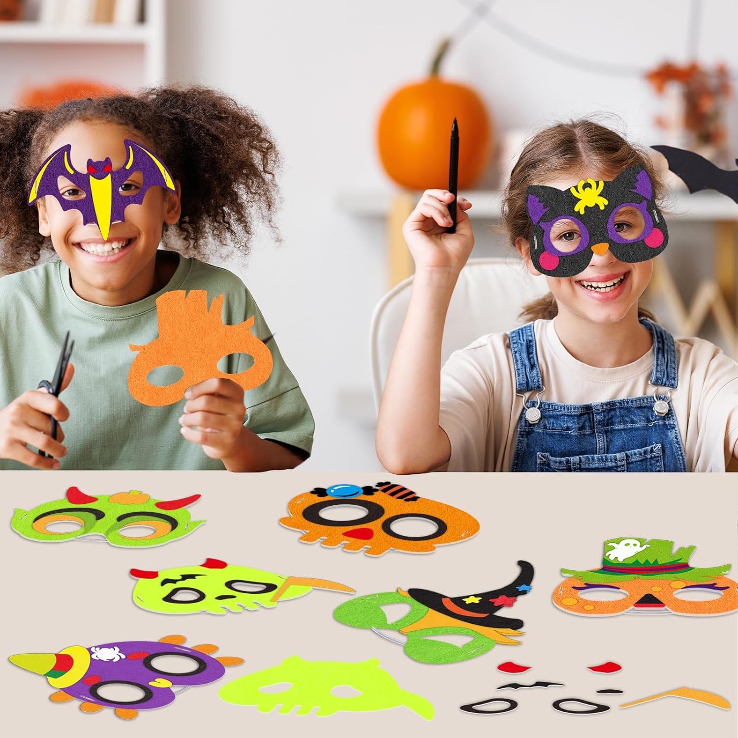 Qyeahkj Paquete de 16 máscaras de fieltro de monstruo de Halloween para niños, manualidades de espuma de monstruo para niños de 3 a 5, 4 a 8, 8 a 10