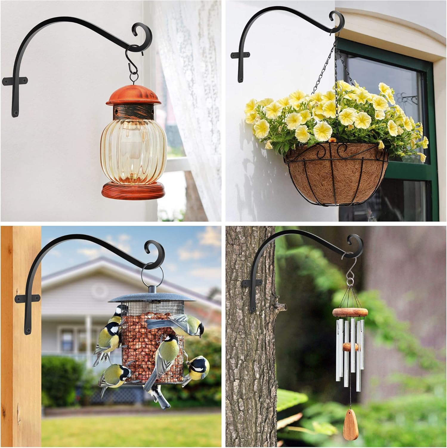 HOOPLE Perchas para plantas al aire libre, paquete de 2 unidades, soporte para plantas colgantes de hierro fundido de 12 pulgadas, soportes de metal