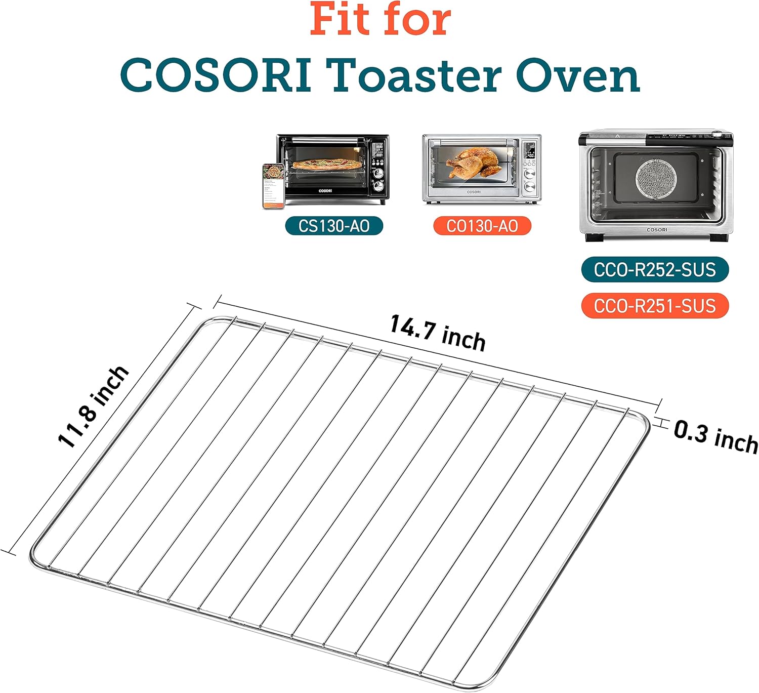 COSORI Estante para horno para cocinar y hornear, se adapta a CCO-R251 y CCO-R252 horno tostador de cerámica de 26 cuartos de galón, metal,
