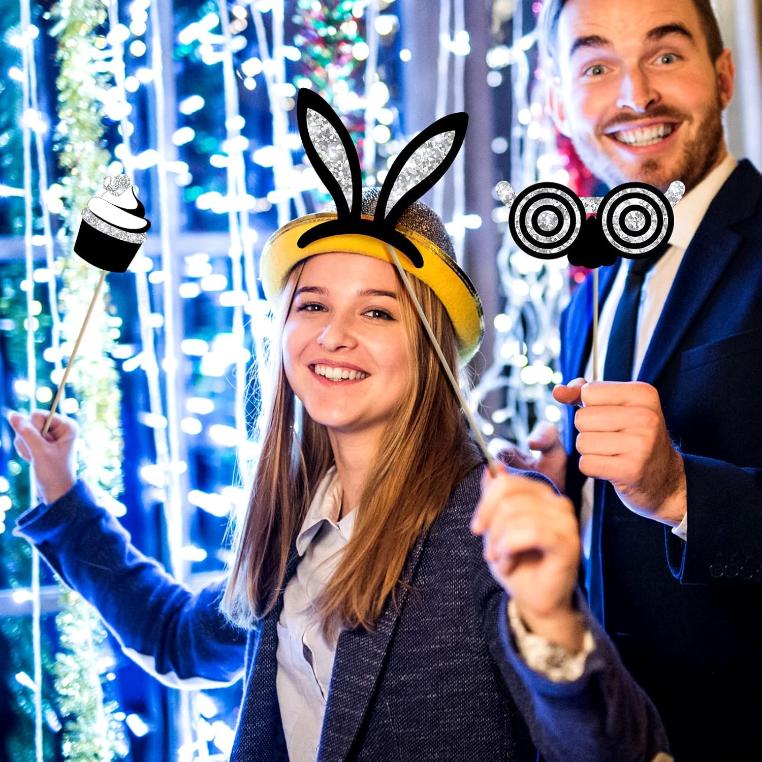 24 piezas de accesorios para cabina de fotos para cumpleaños, bodas, graduación, Año Nuevo, suministros de fiesta, mezcla de sombreros, lápiz