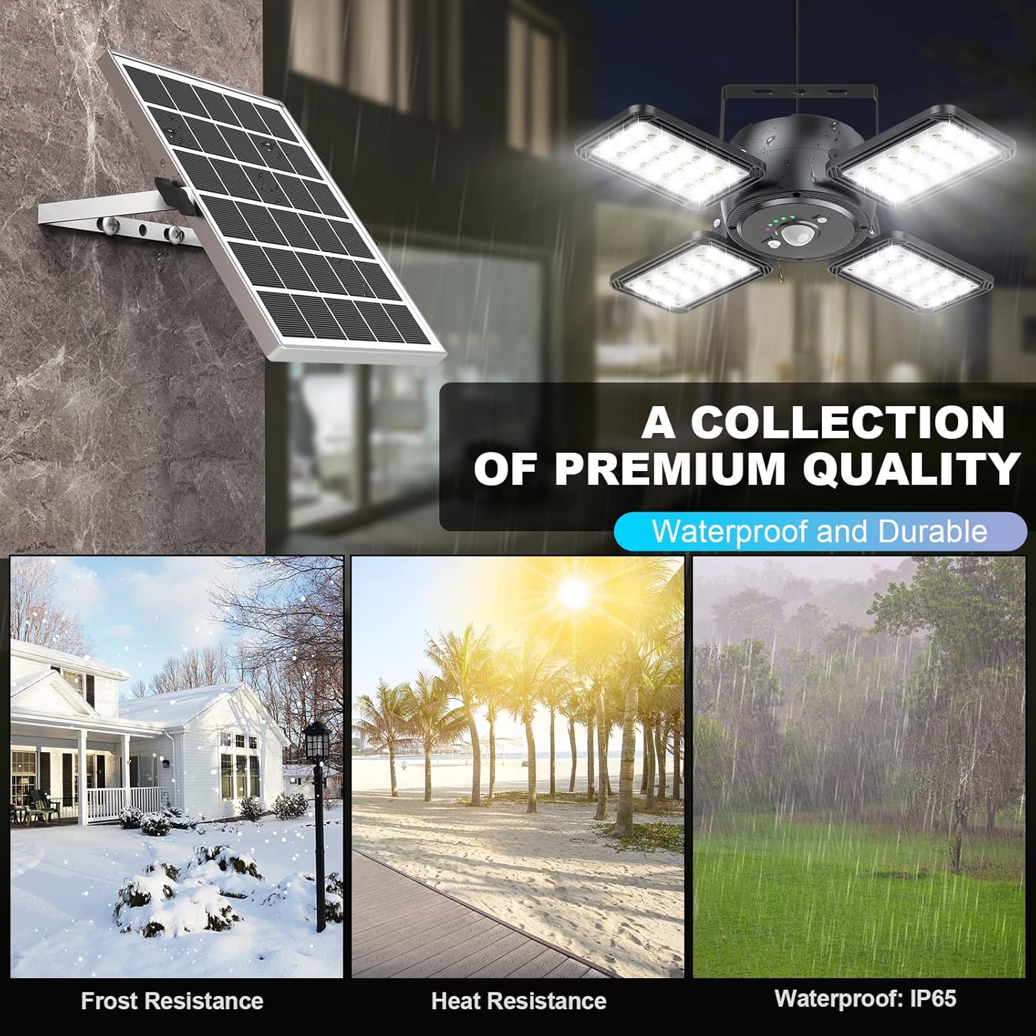 Luz solar para cobertizo con sensor de movimiento solar para interiores y exteriores, 144 LED, 1200 lúmenes, luz de trabajo diurna con 5 modos de
