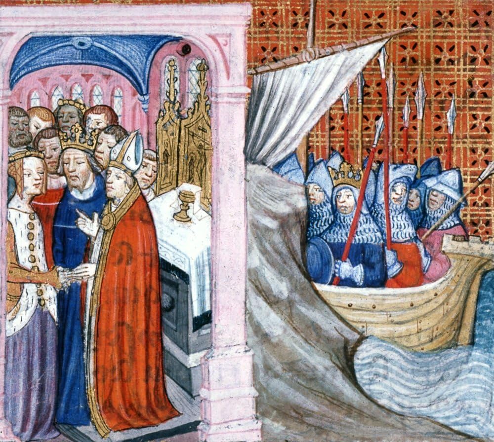 Louis Vii (1120-1180) Nking De Francia 1137-1180 Con Su Primera Esposa Eleanor De Aquitania En Su Boda (Izquierda) Y Embarcarse En La Segunda