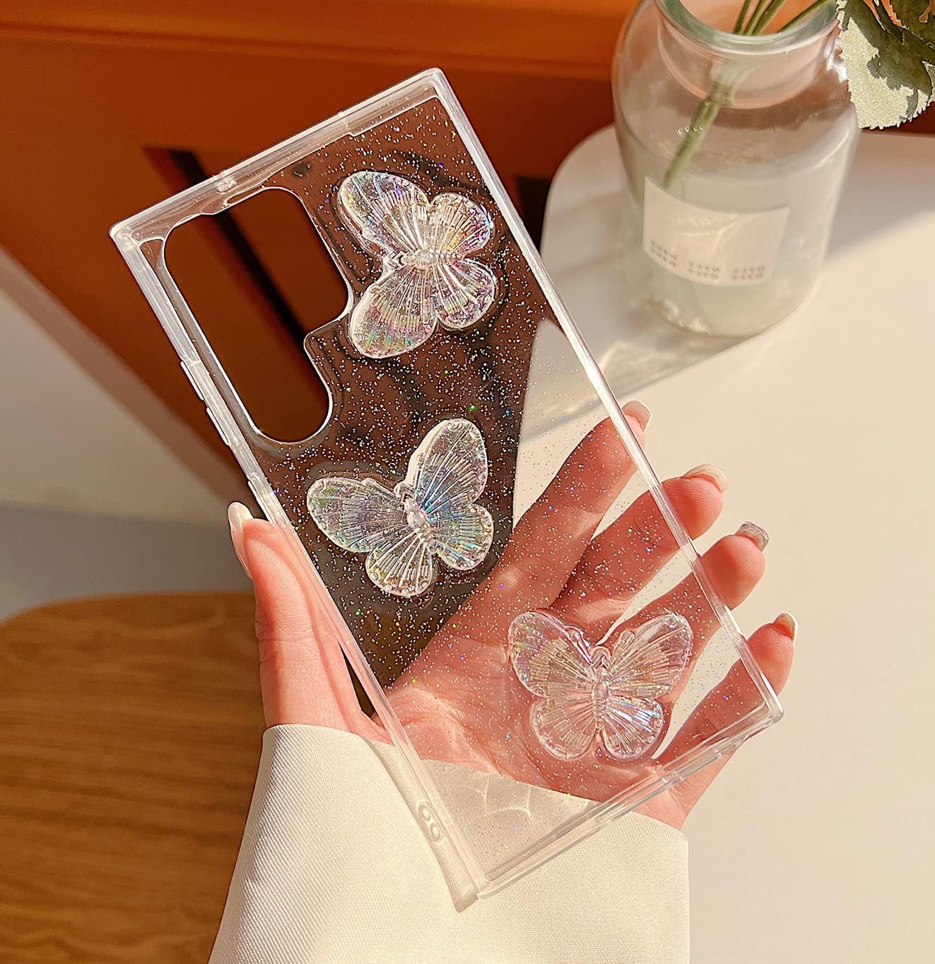 LXXZBC Funda delgada y transparente para Samsung Galaxy S20 Ultra, diseño de mariposa 3D para mujeres y niñas, a la moda, brillante, suave,