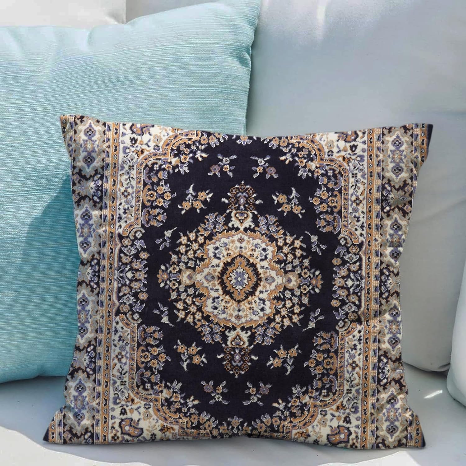 Juego de 2 fundas de almohada bohemias de 18 x 18 pulgadas, patrón de medallón negro, de doble cara, de algodón, suave, para sofá, cama