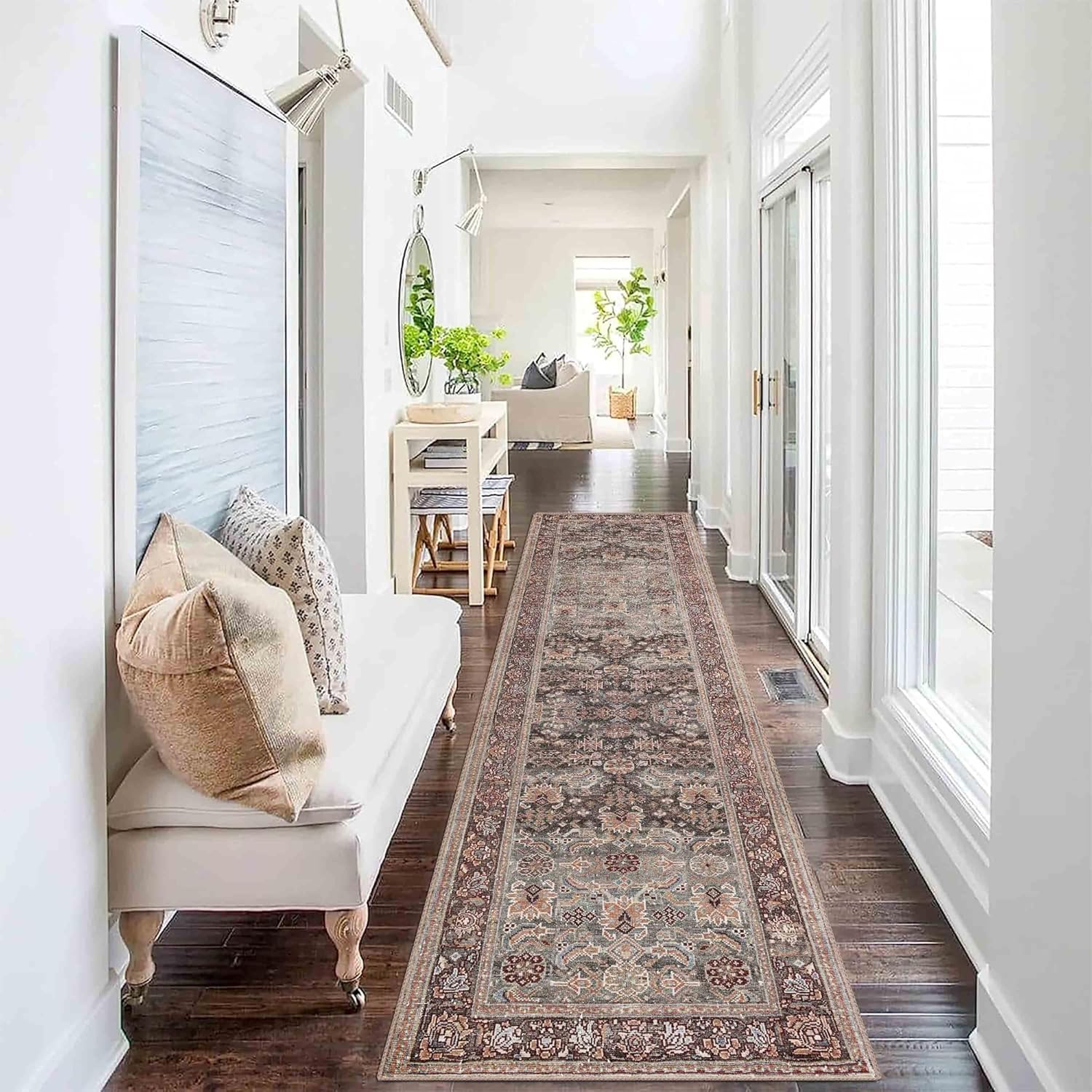 Poeti Alfombra lavable de 2 x 7 pulgadas, antideslizante para pasillos, alfombra ultra suave para corredor de cocina con respaldo de goma, alfombra