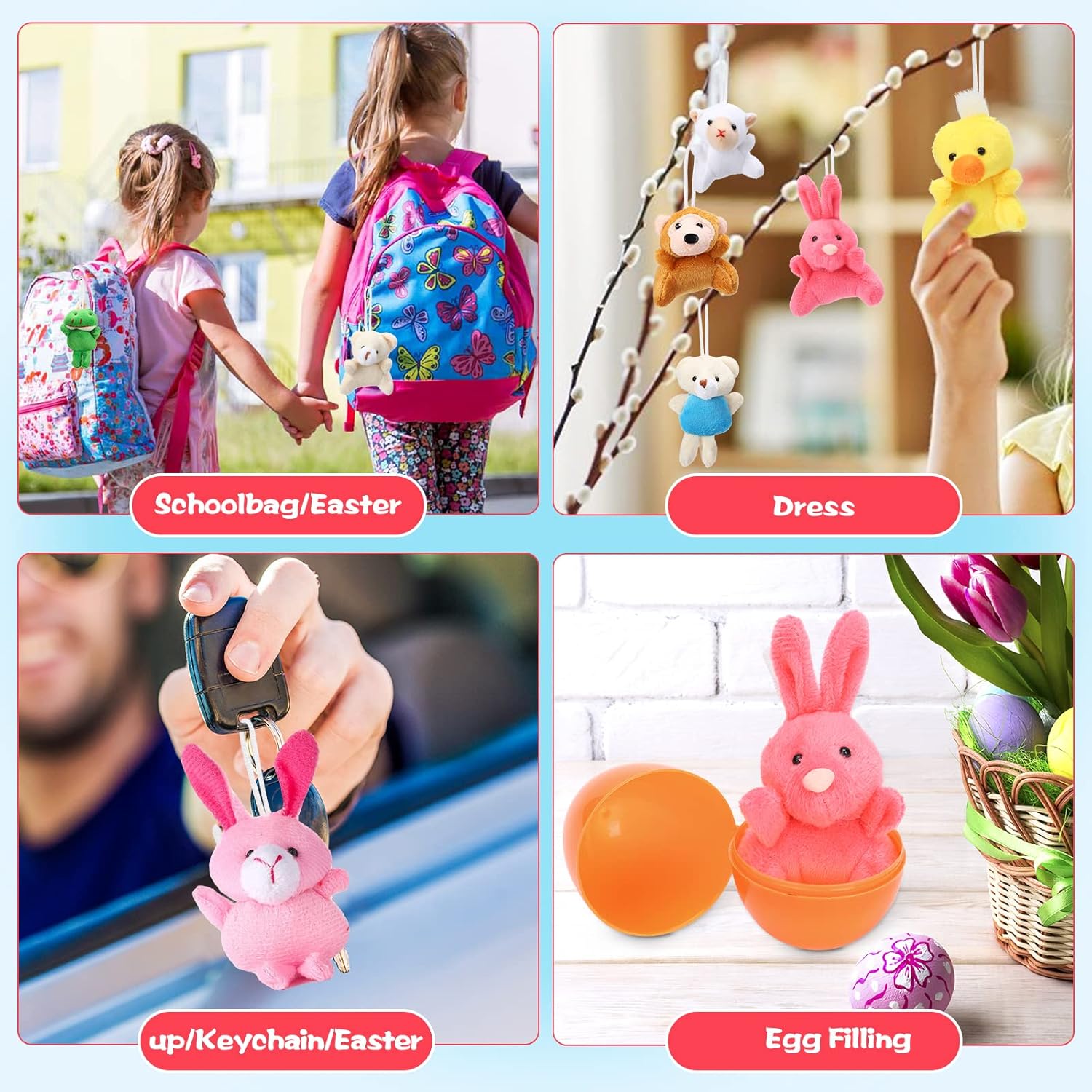 Paquete de 18 huevos de Pascua precargados con mini juguete de peluche, bonitos animales pequeños de peluche decoración para cestas de Pascua,