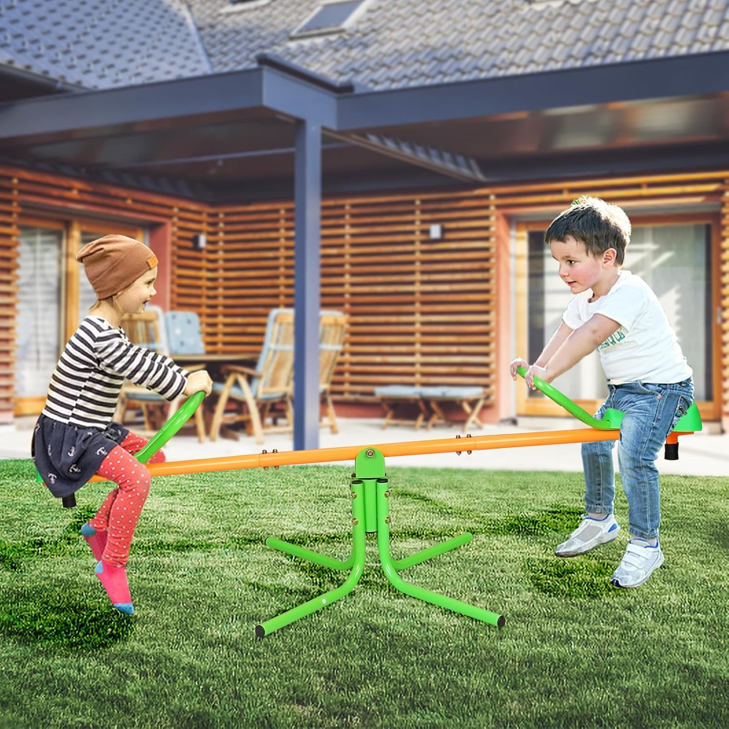 Balancín para niños, balancín giratorio de 360 grados, equipo de juego al aire libre para niños, tambor de metal para parque infantil y patio trasero
