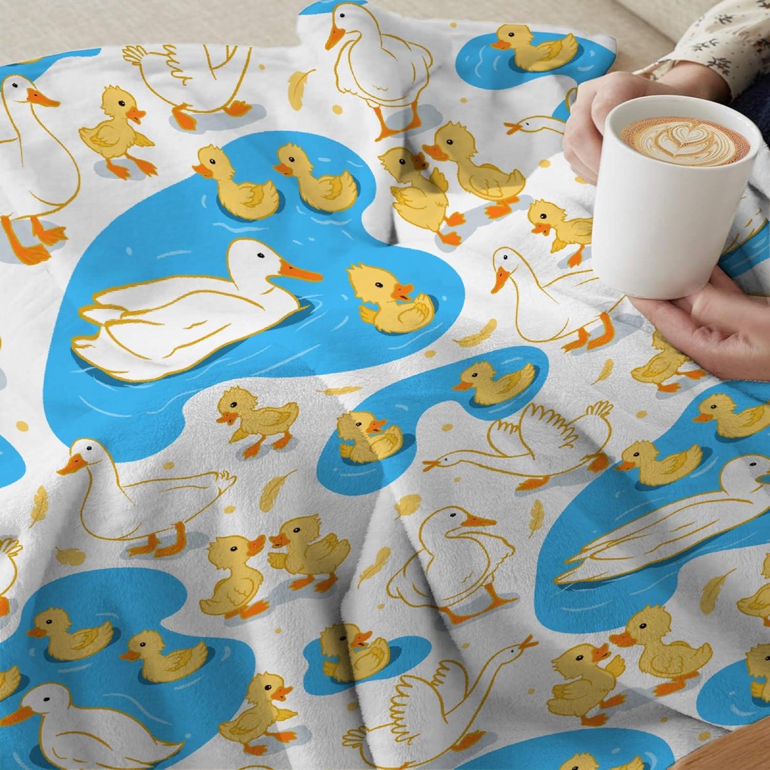 Bonita manta de pato, regalo para los amantes de los patos, manta ligera y suave de franela blanca para sofá, ropa de cama, sofá de viaje, XS 30 x