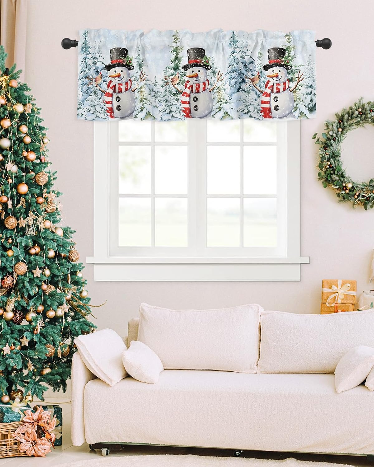 Cenefa de cocina de muñeco de nieve de Navidad con bolsillo para barra, cenefa corta para ventana de árbol de Navidad, cenefa corta para cocina,