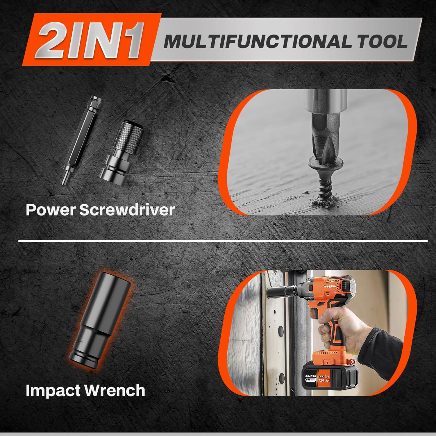 Dragro MAX – Llave de impacto inalámbrica, pistola de impacto de 12 con par máximo de 370 ft-lbs (550 N.m), llaves de impacto de potencia con