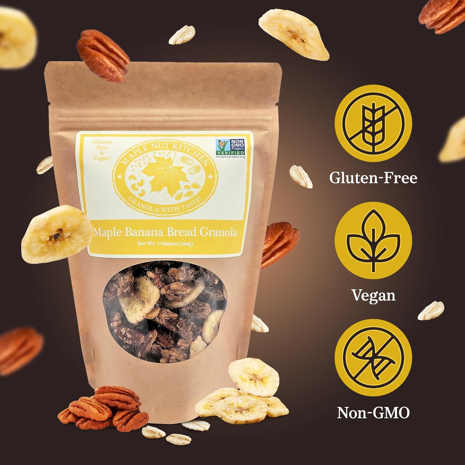 Maple Nut Kitchen Granola de pan de plátano, sin gluten y sin lácteos, regalo perfecto para el desayuno, paquete de 3