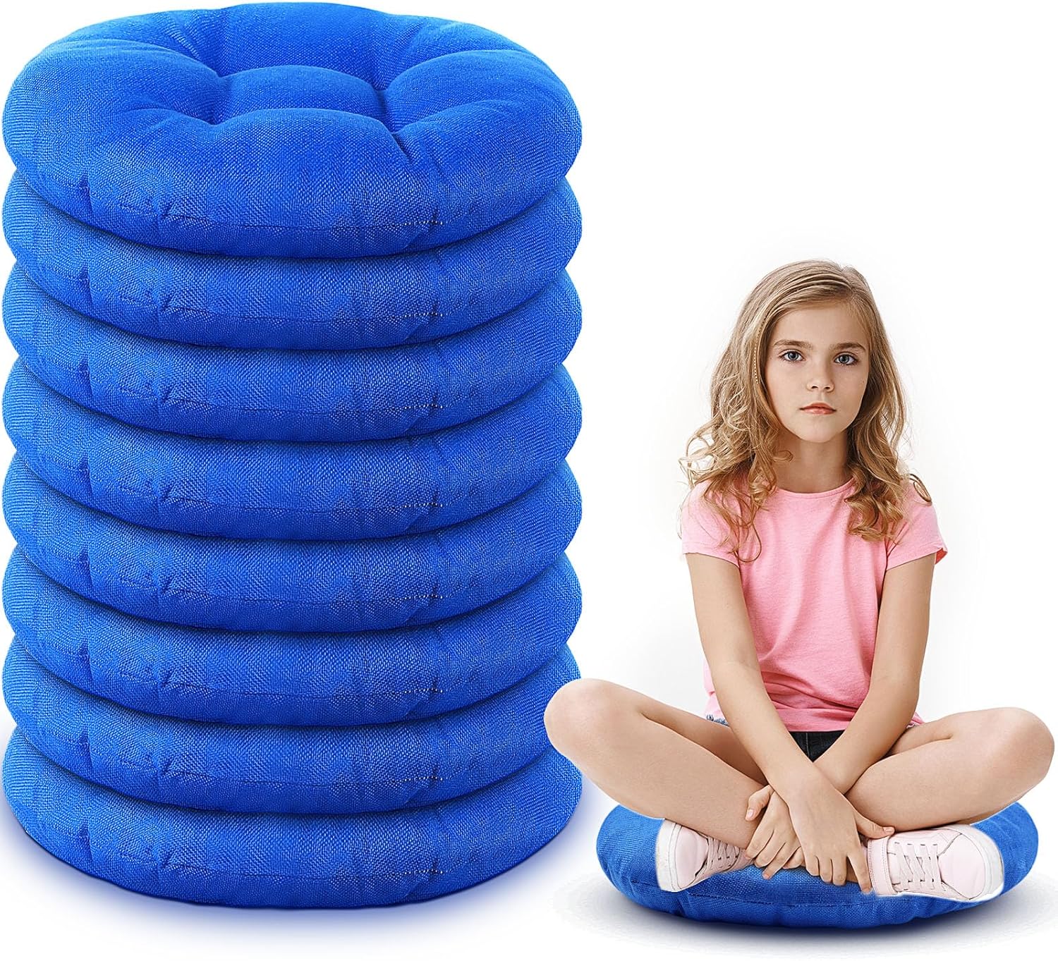 Cojines redondos de piso de 15 pulgadas para niños y niños pequeños, asiento flexible para muebles de aula, almohada de piso de 3.5 pulgadas de