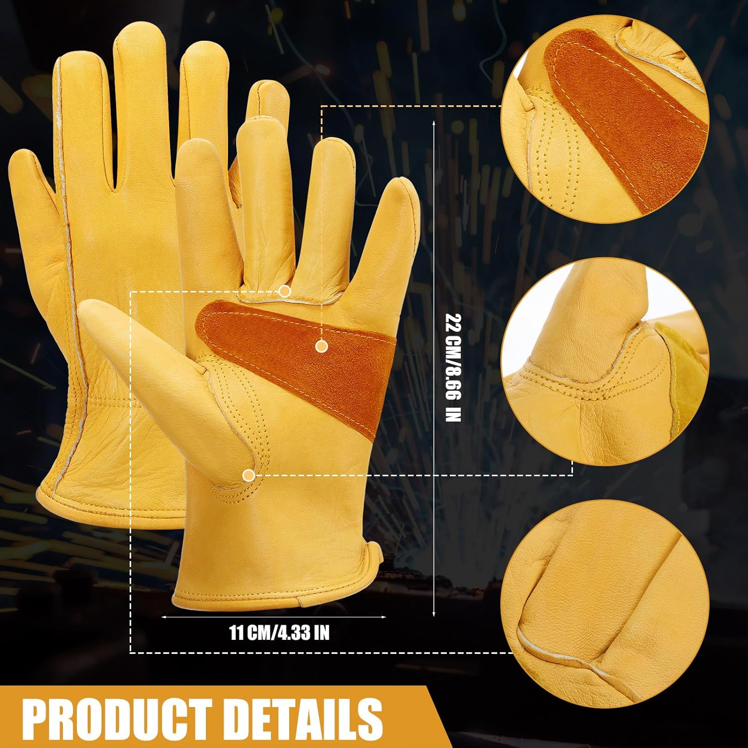 16 pares de guantes de cuero de vaca a granel para hombres, guantes de cuero de jardinería para trabajo, resistentes a cortes, construcción,
