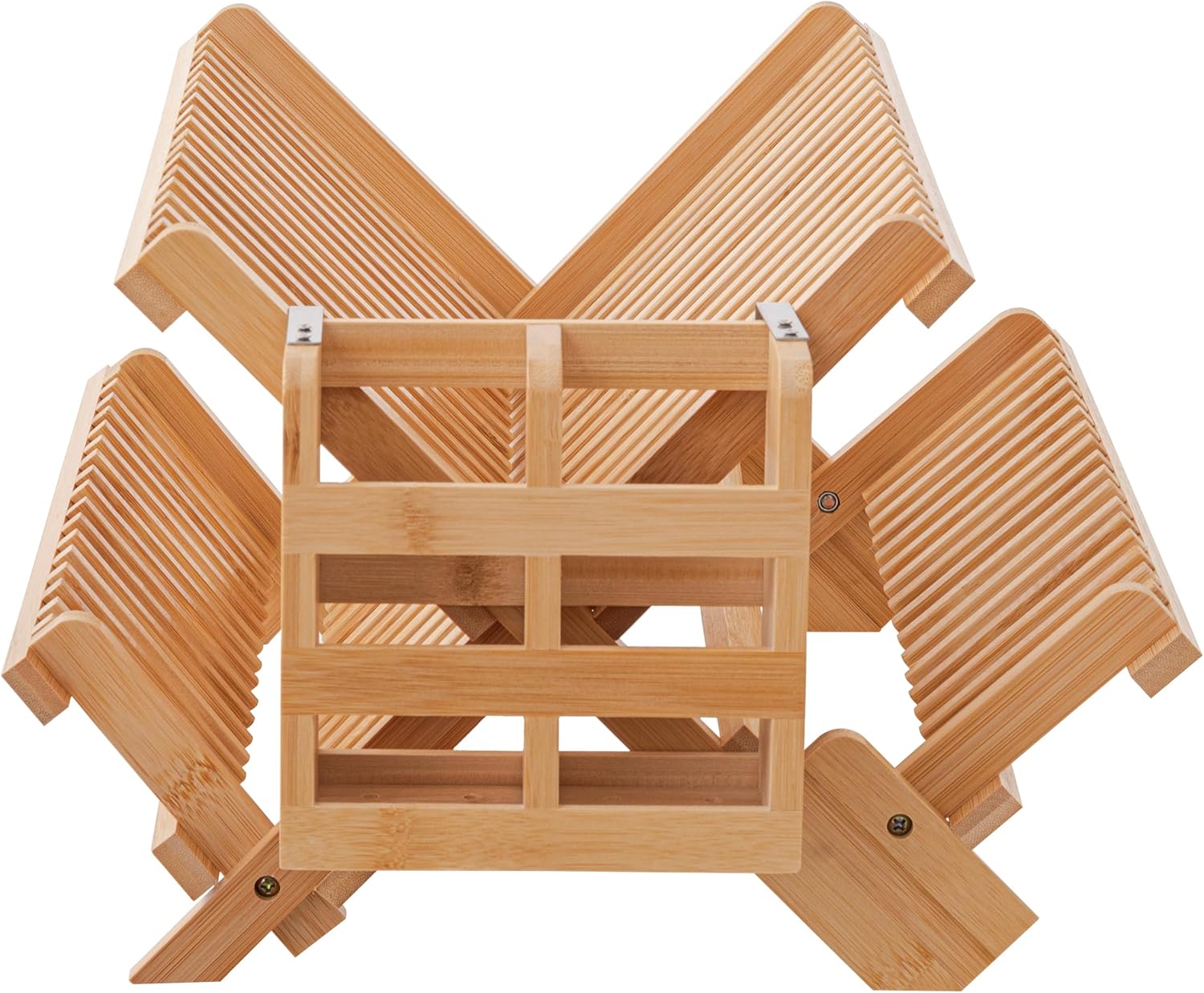 HBlife Escurridor de platos de bambú con soporte para cubiertos de utensilios, soporte de secado plegable grande de 3 niveles para encimera de