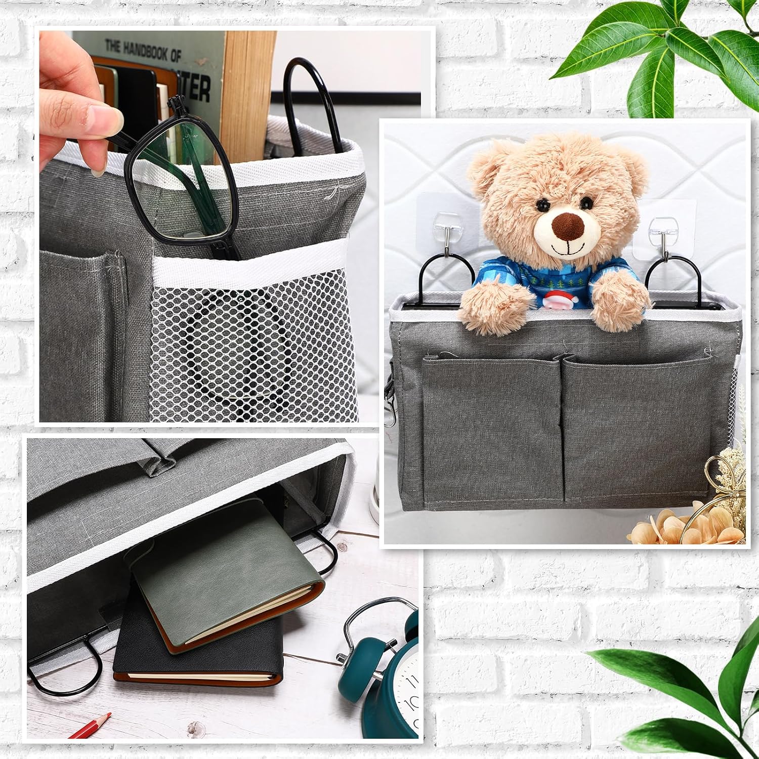 6 bolsas de almacenamiento para colgar en la pared, bolsa organizadora para colgar en la pared con ganchos, cesta colgante de pared con bolsillo,