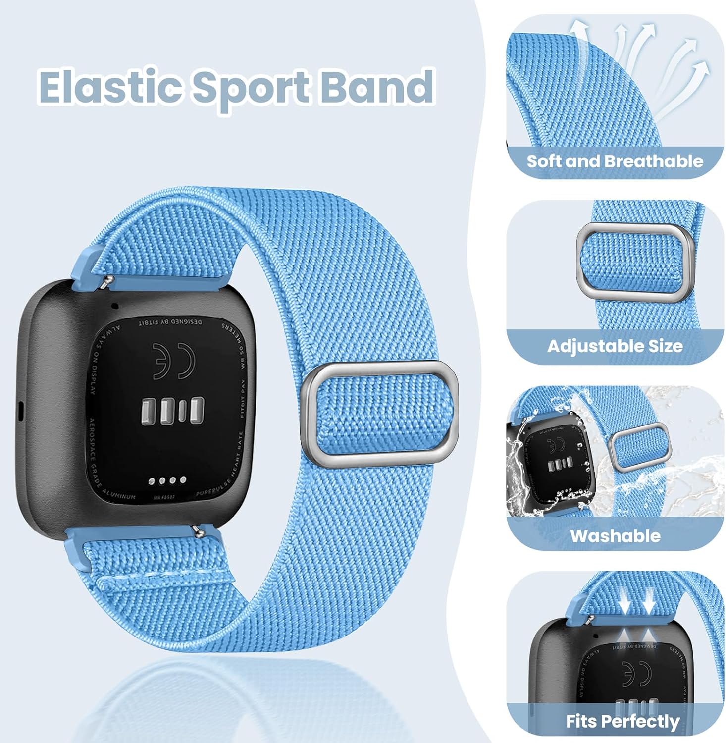 Paquete de 8 bandas elásticas compatibles con Fitbit Versa 2VersaVersa LiteVersa SE para mujeres y hombres, correa trenzada de nailon elástico