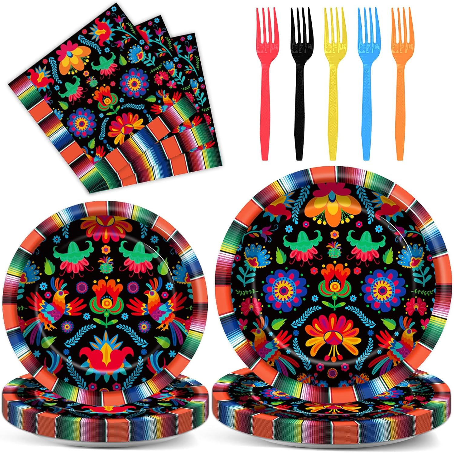 100 platos y servilletas para fiesta mexicana, suministros de fiesta del Cinco de Mayo, México, juego de vajilla para decoración de fiesta para el