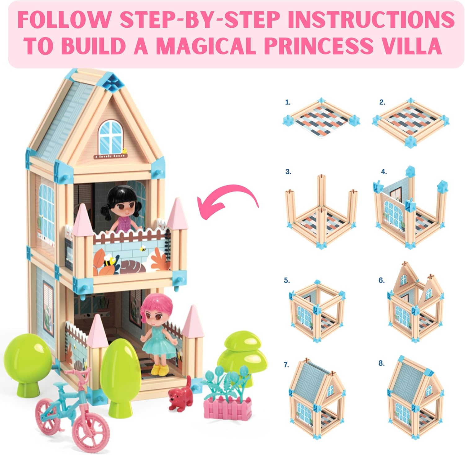 Juego de 396 piezas de juguetes de construcción de casas de muñecas 3D de castillo de princesa, juguetes de bloques de construcción STEM Montessori