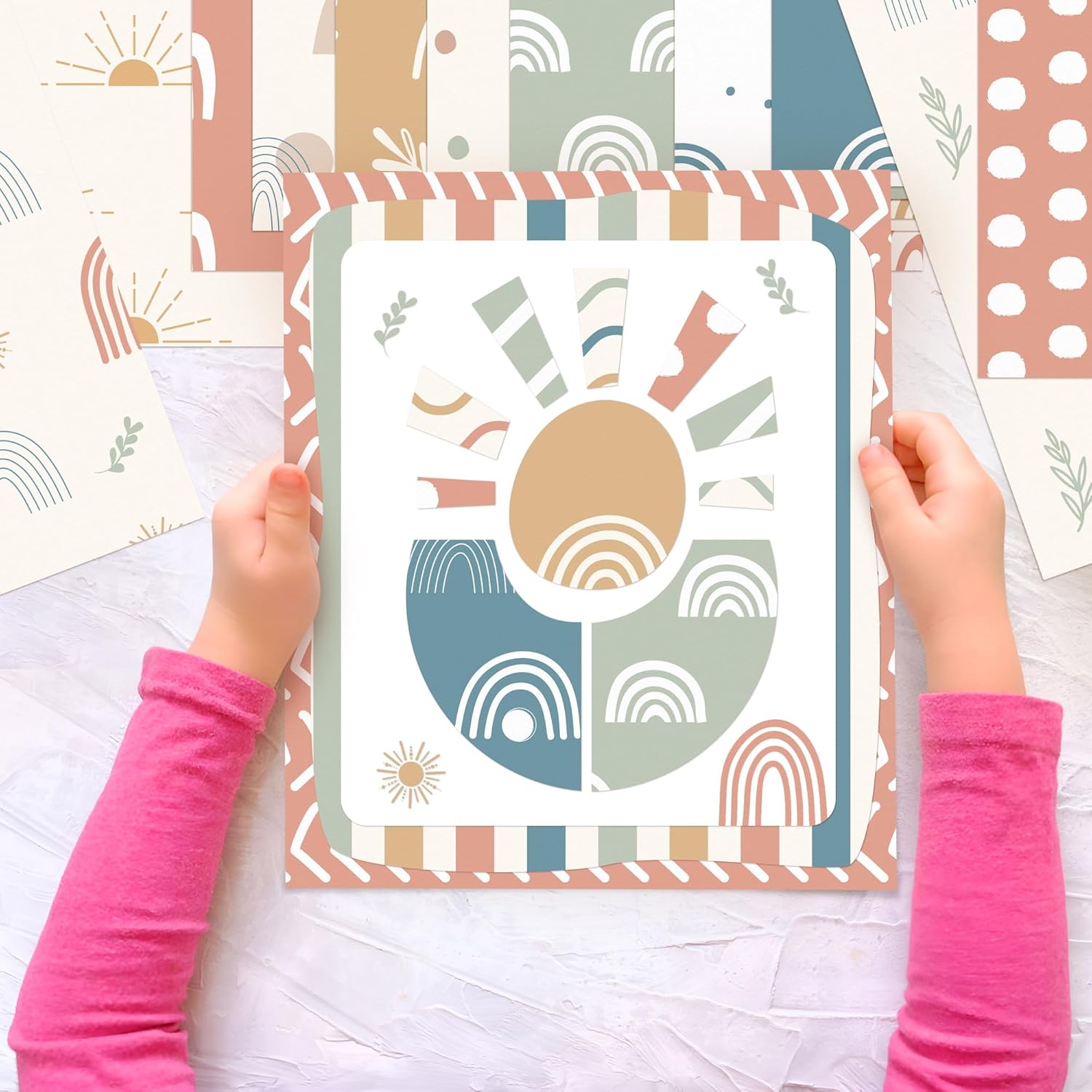 Haooryx Juego de 60 piezas de papel con patrón bohemio de 11 x 11 pulgadas, retro, bohemio, arco iris, papel decorativo de doble cara, papel