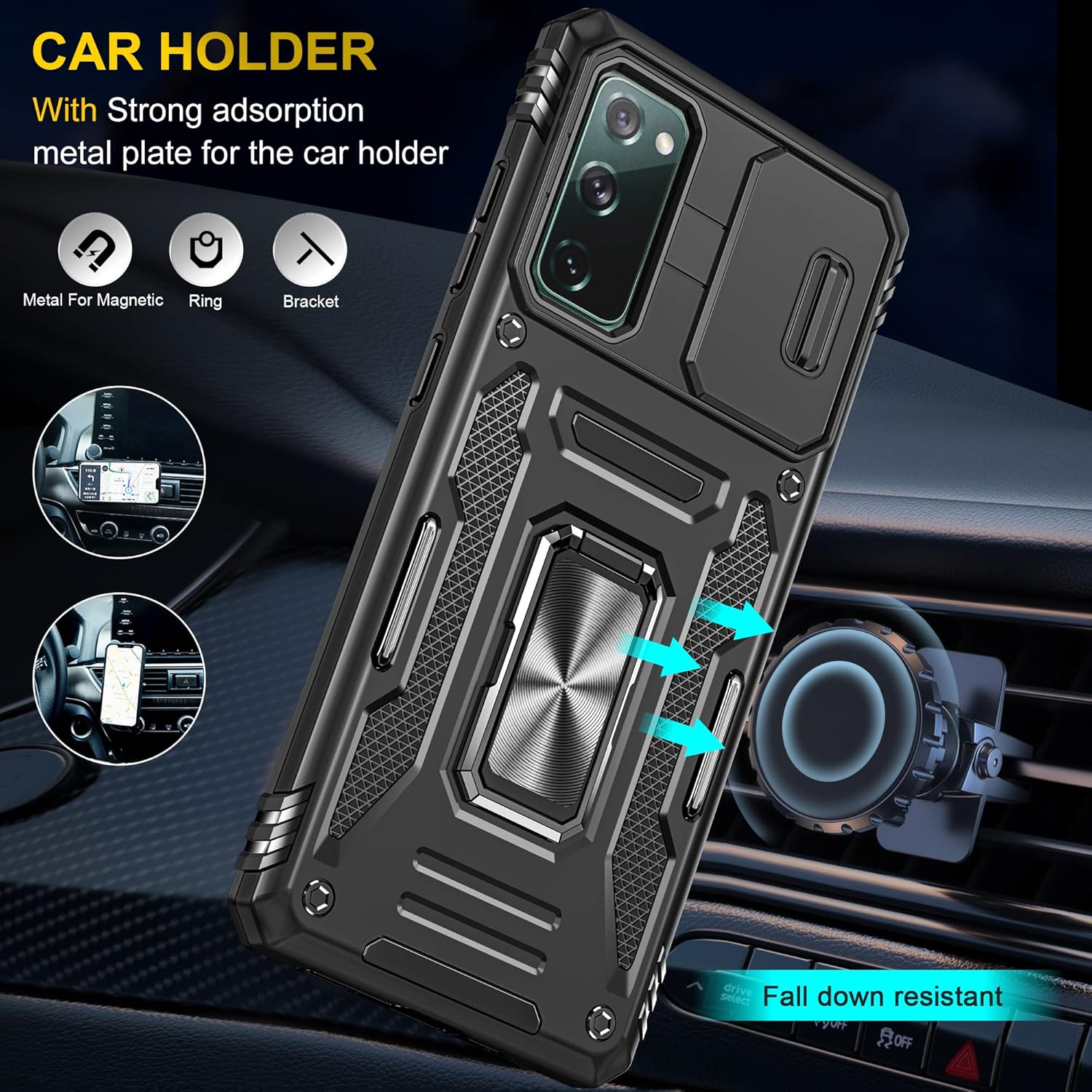 DAWEIXEAU Funda para Galaxy S20, Slide Lens Funda protectora a prueba de golpes resistente a los impactos con función atril Funda para Samsung