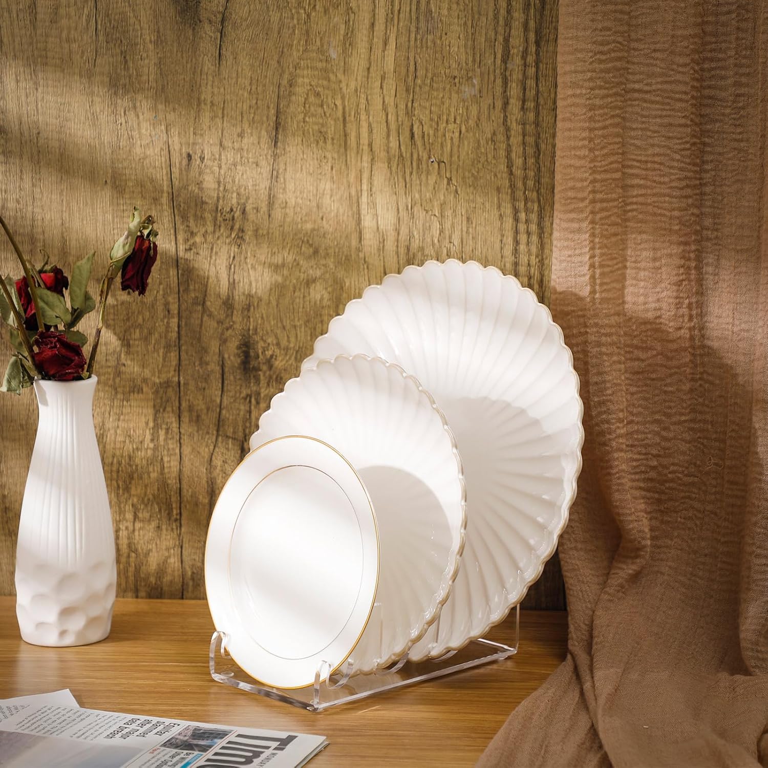 2 soportes de placa acrílica para exhibición de vajilla transparente, soporte de exhibición de porcelana para exhibir platos de porcelana (7.24 x