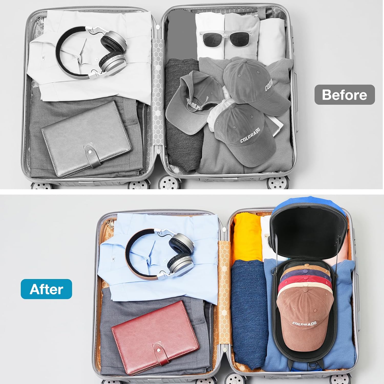 ProCase Estuche rígido de viaje para sombreros, bolsa de almacenamiento para 7-8 gorras de béisbol, organizador de sombreros con correa ajustable