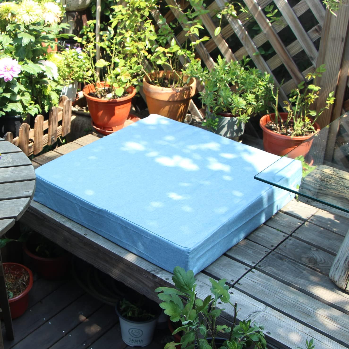 Fundas de cojín para asiento de patio, fundas de repuesto lavables, impermeables, para muebles de exterior, para sofá, sofá, azul agua, 22 x 20 x 4