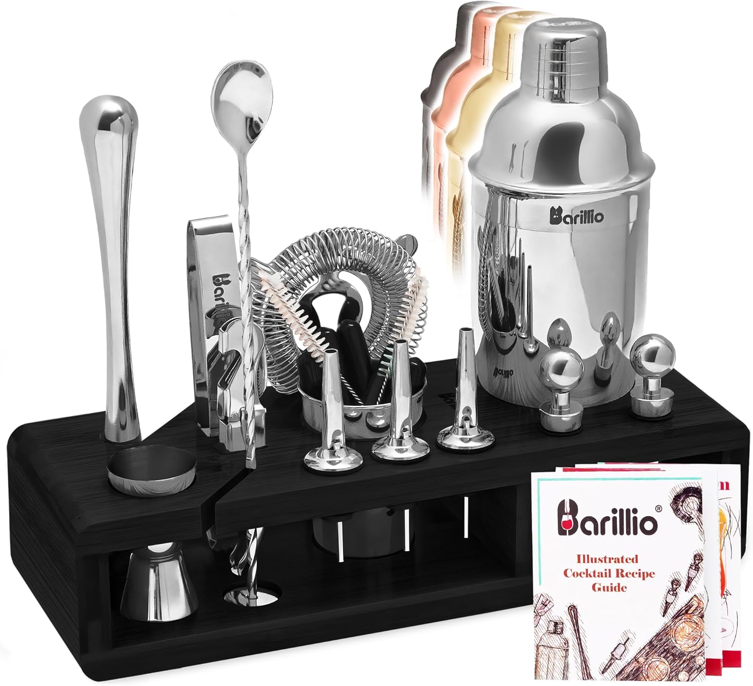 Mixology Bartender Kit coctelera por Barillio juego de mezclador de bebidas con herramientas de barra, mezclador, cuchara mezcladora, jigger,