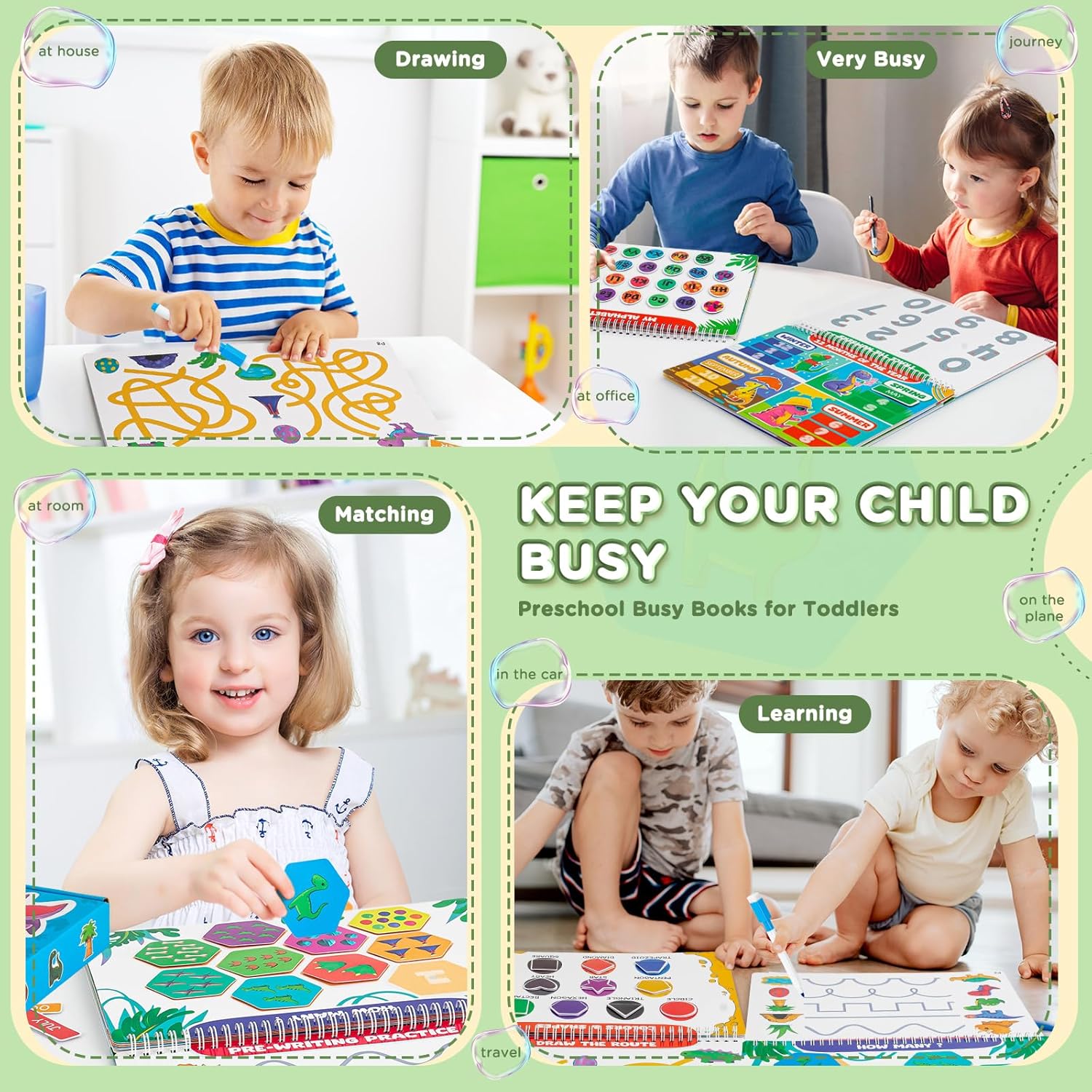 Libro de actividades Montessori de dinosaurio, juguetes sensoriales para niños con autismo, actividades de aprendizaje preescolar impermeables para