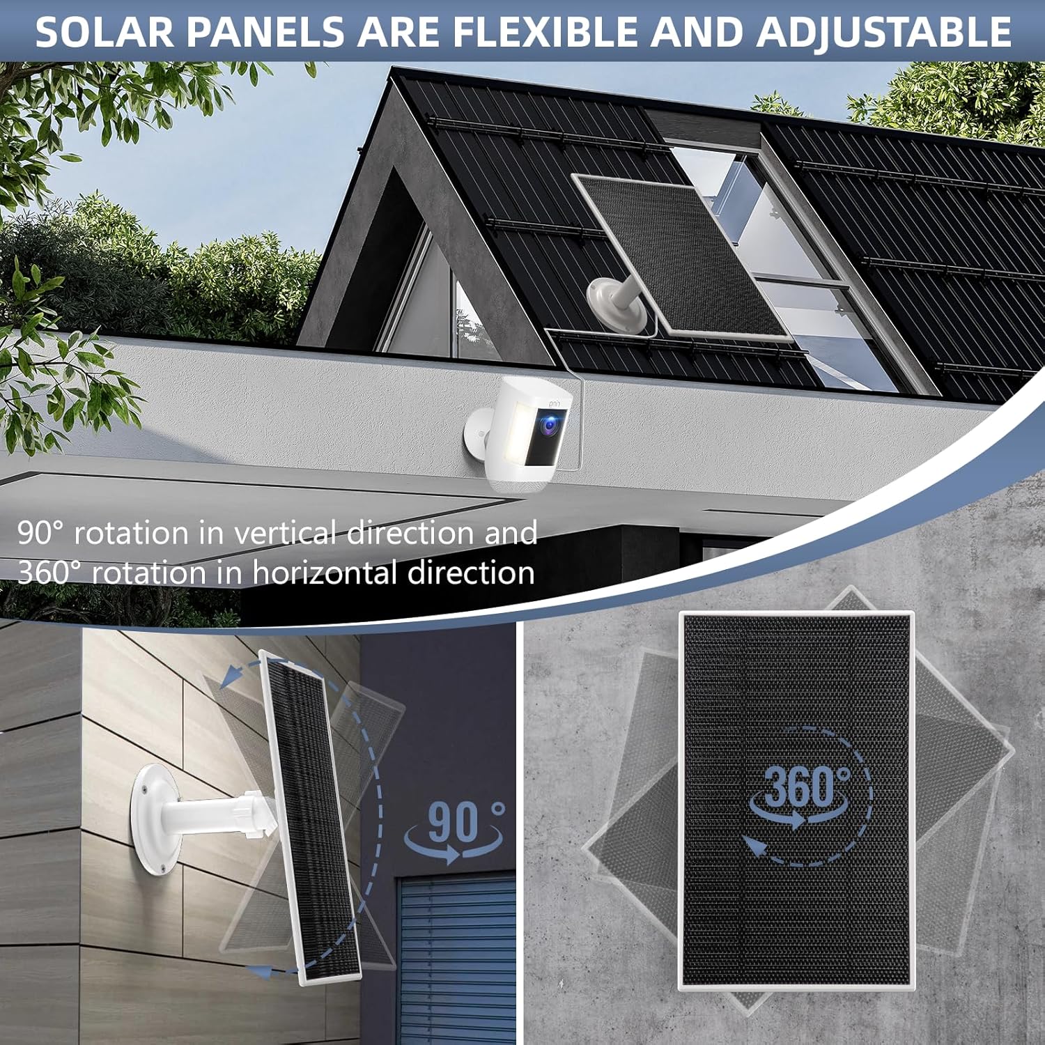 Paquete de 2 paneles solares para cámara de anillo, fuente de alimentación para cámara Ring Spotlight Plus  Pro, batería de cámara Ring Stick Up,