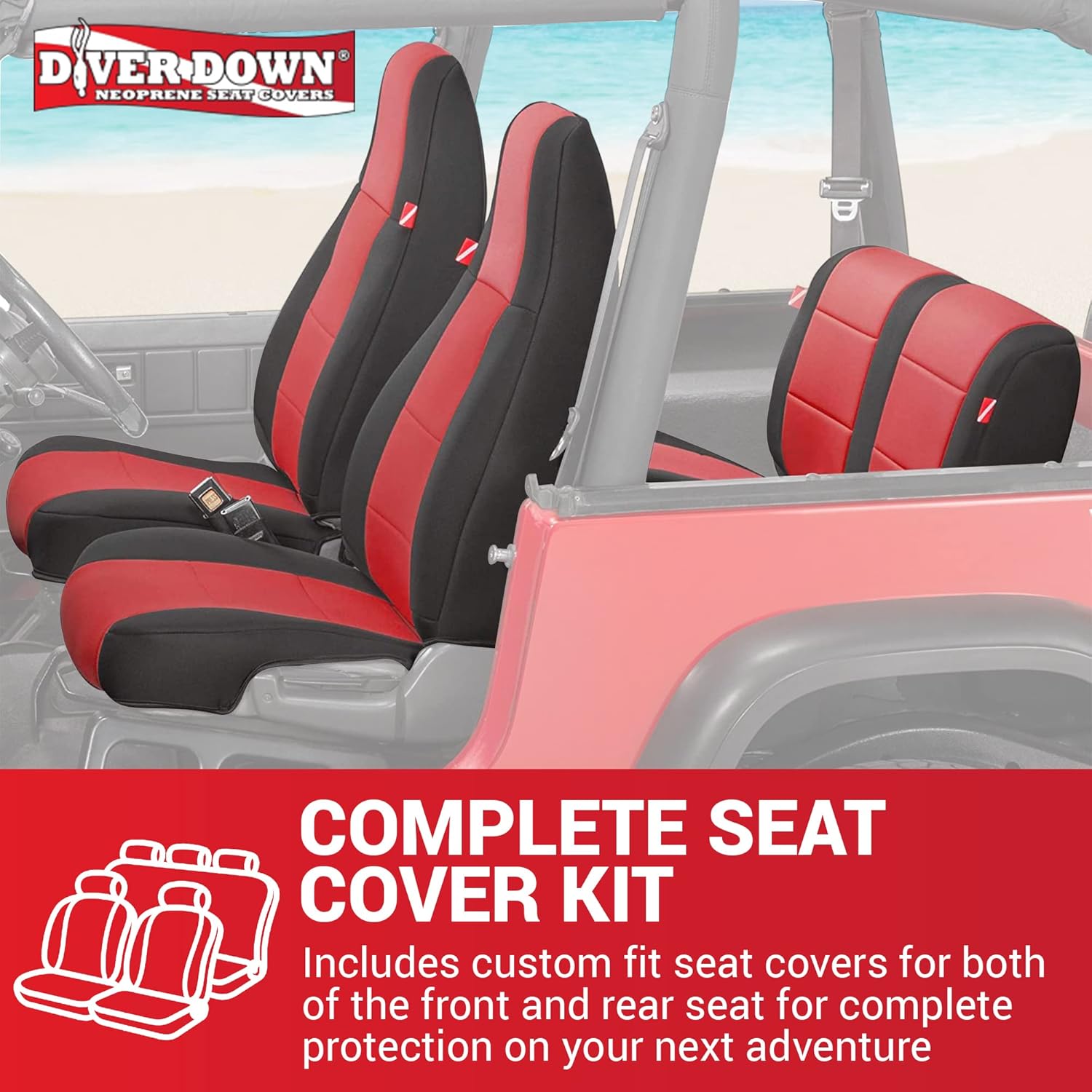 Diver Down Juego de fundas de asiento de neopreno para Jeep YJ Wrangler 1987-1995, juego de asiento delantero y trasero, fundas de asiento