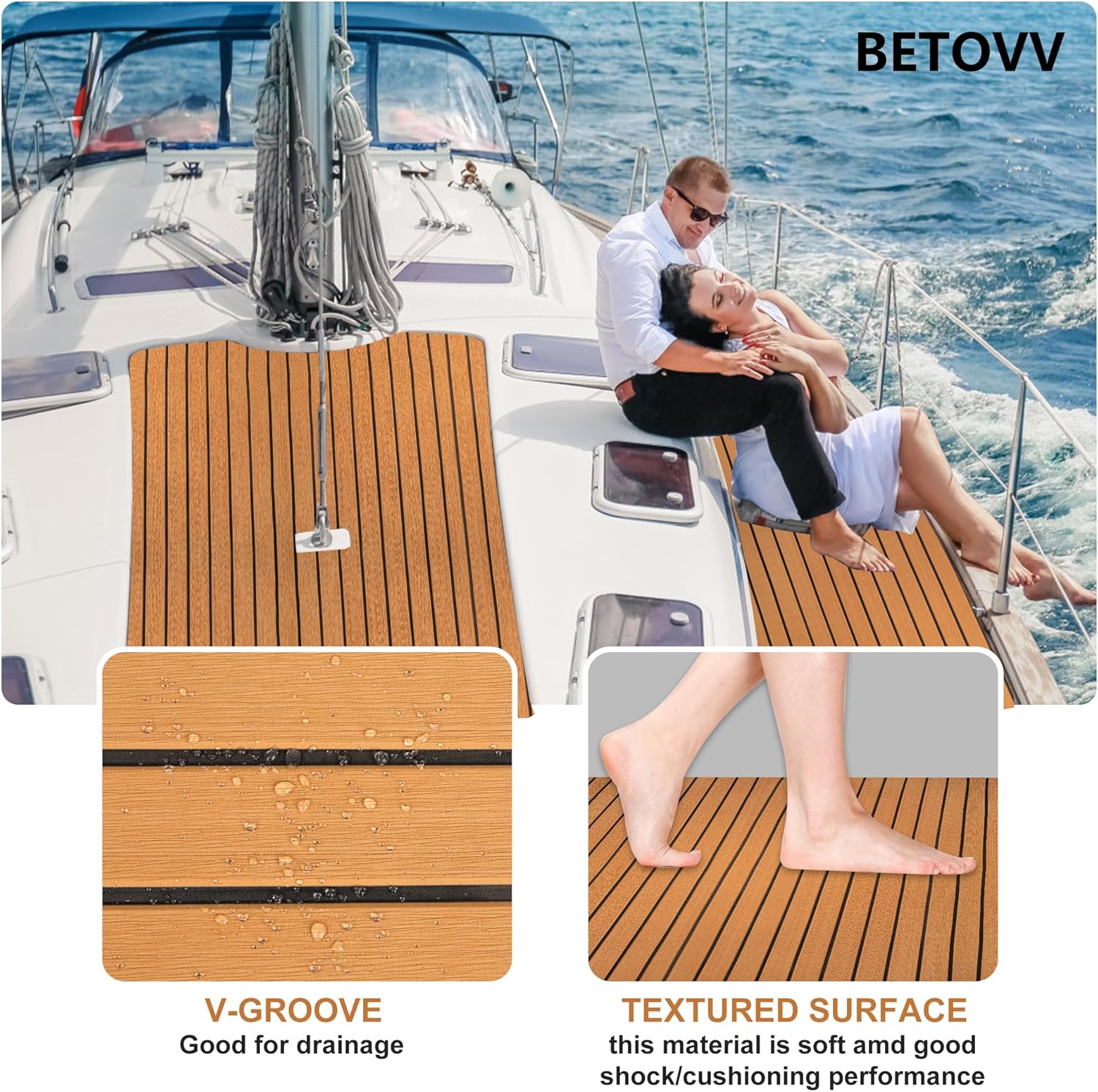 BETOVV 3M – Suelo de espuma EVA autoadhesiva para lanchas de 96 x 26, 36 y 48 pulgadas, tapete antideslizante para lanchas de motor, suelo