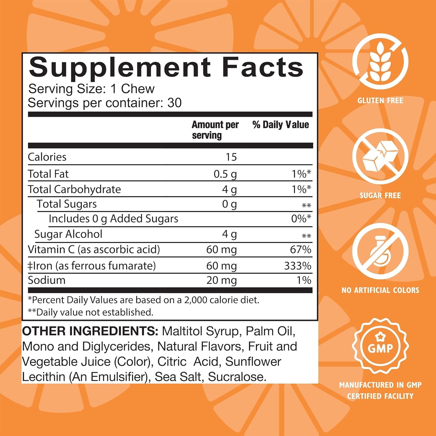 Celebrate Vitamins Hierro bariátrico con vitamina C  60 mg de hierro suave masticable, sabor cítrico torcido, 30 unidades  Vitaminas bariátricas