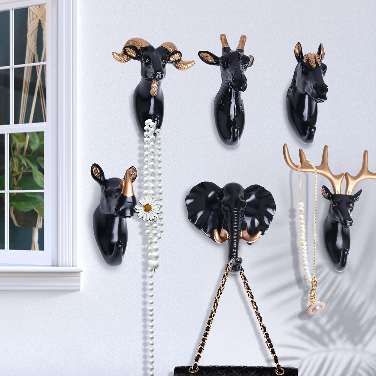 Goetland Paquete de 6 ganchos creativos de pared para colgar abrigos, bolsos, toallas, sombreros, llaves, animales, para entrada, baño, elefante,