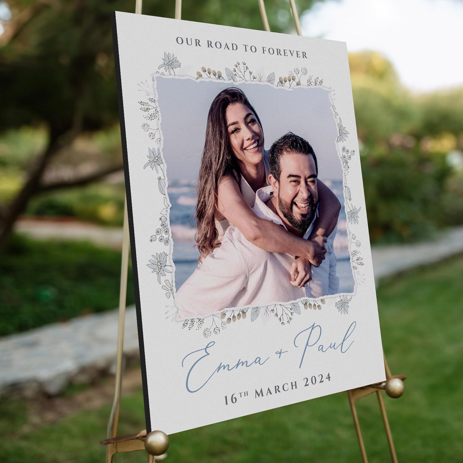 Letrero de bienvenida de boda personalizado de 24 x 18 pulgadas con foto y texto, letrero de recepción personalizado en acrílico, tablero de espuma