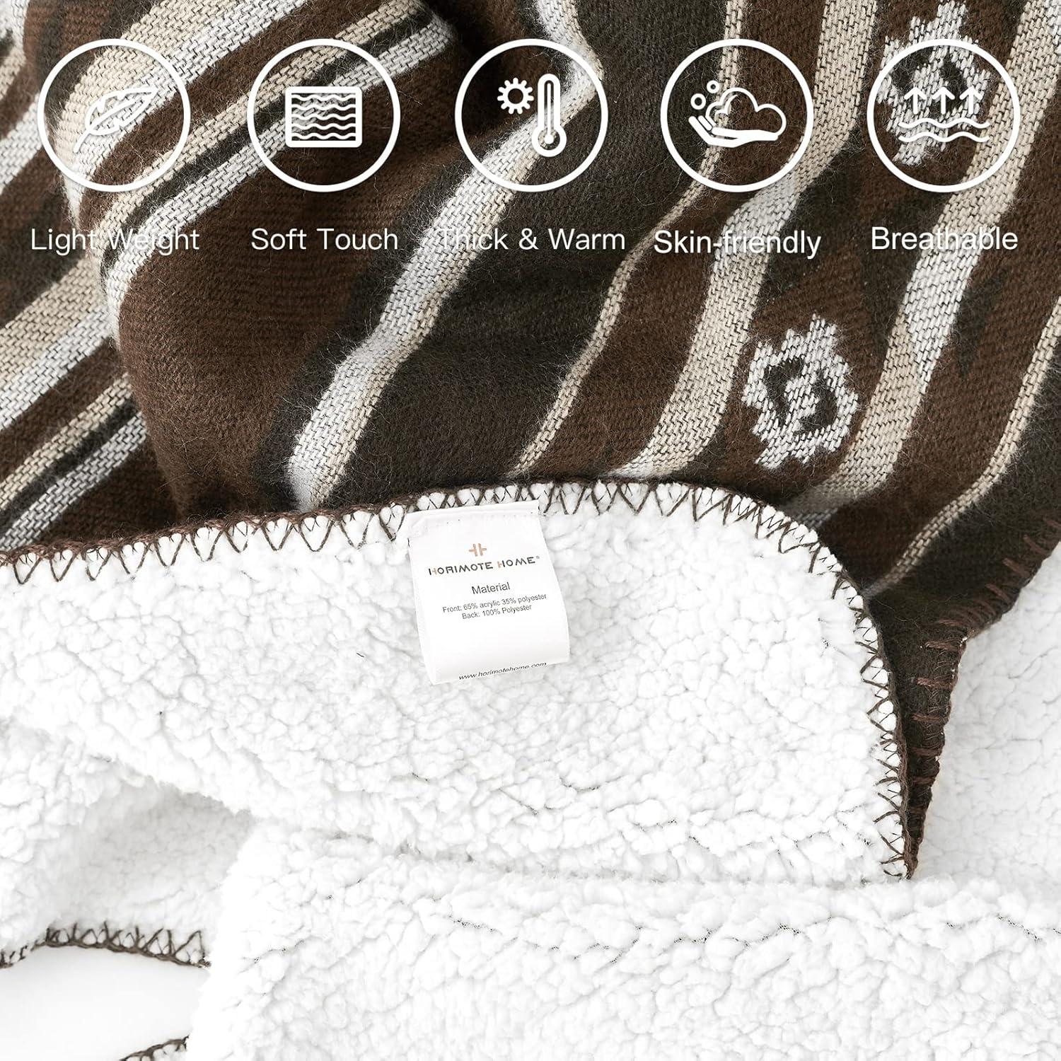 Manta cálida, color marrón, ultra suave, con patrón bohemio, sherpa, para respaldo de sofá, cama, manta ligera y acogedora para sofá y cama, de 60 x