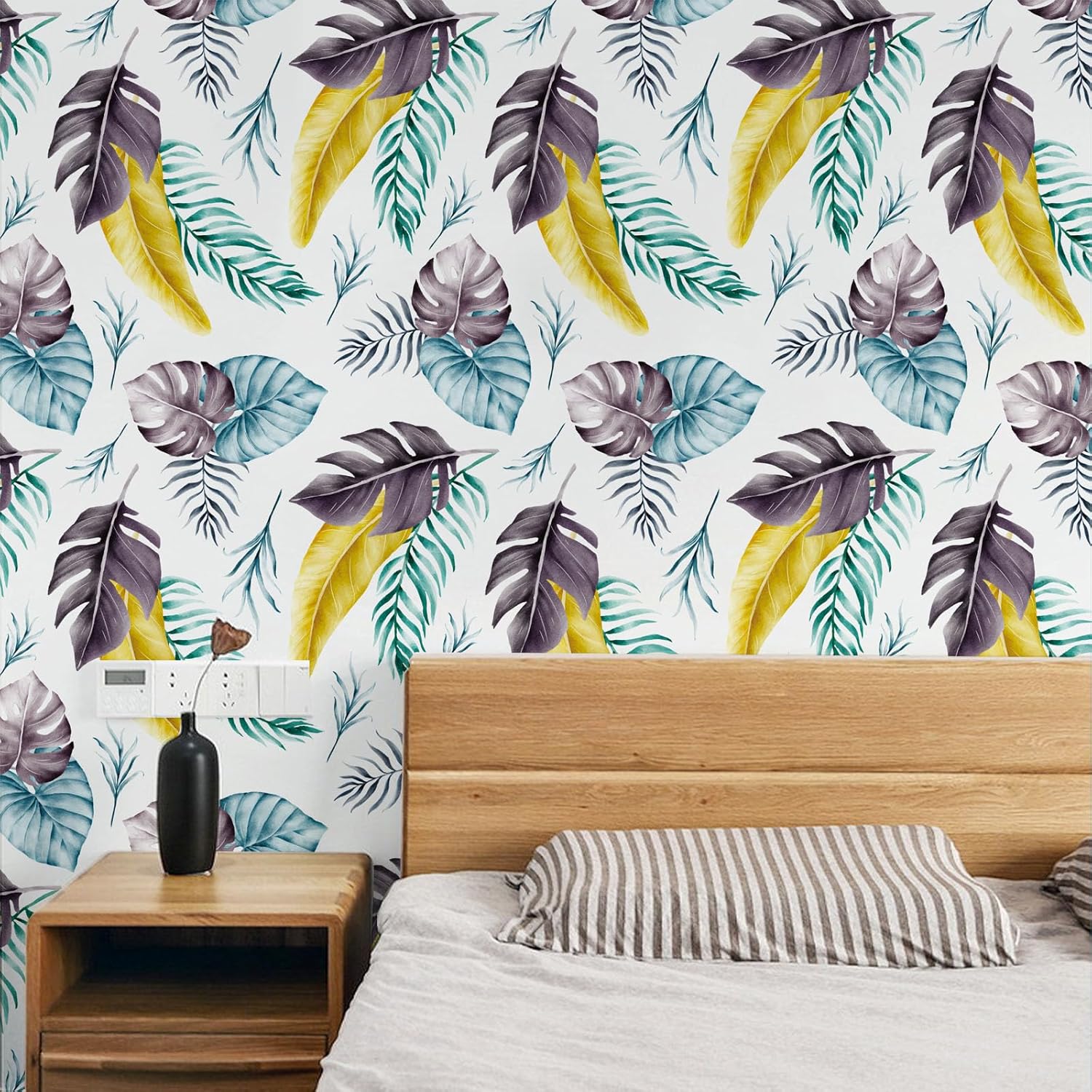 BaoHArtHome Papel tapiz de palmeras tropicales, removible, hojas de oro verde, bohemio, fácil de despegar, autoadhesivo, impermeable, para