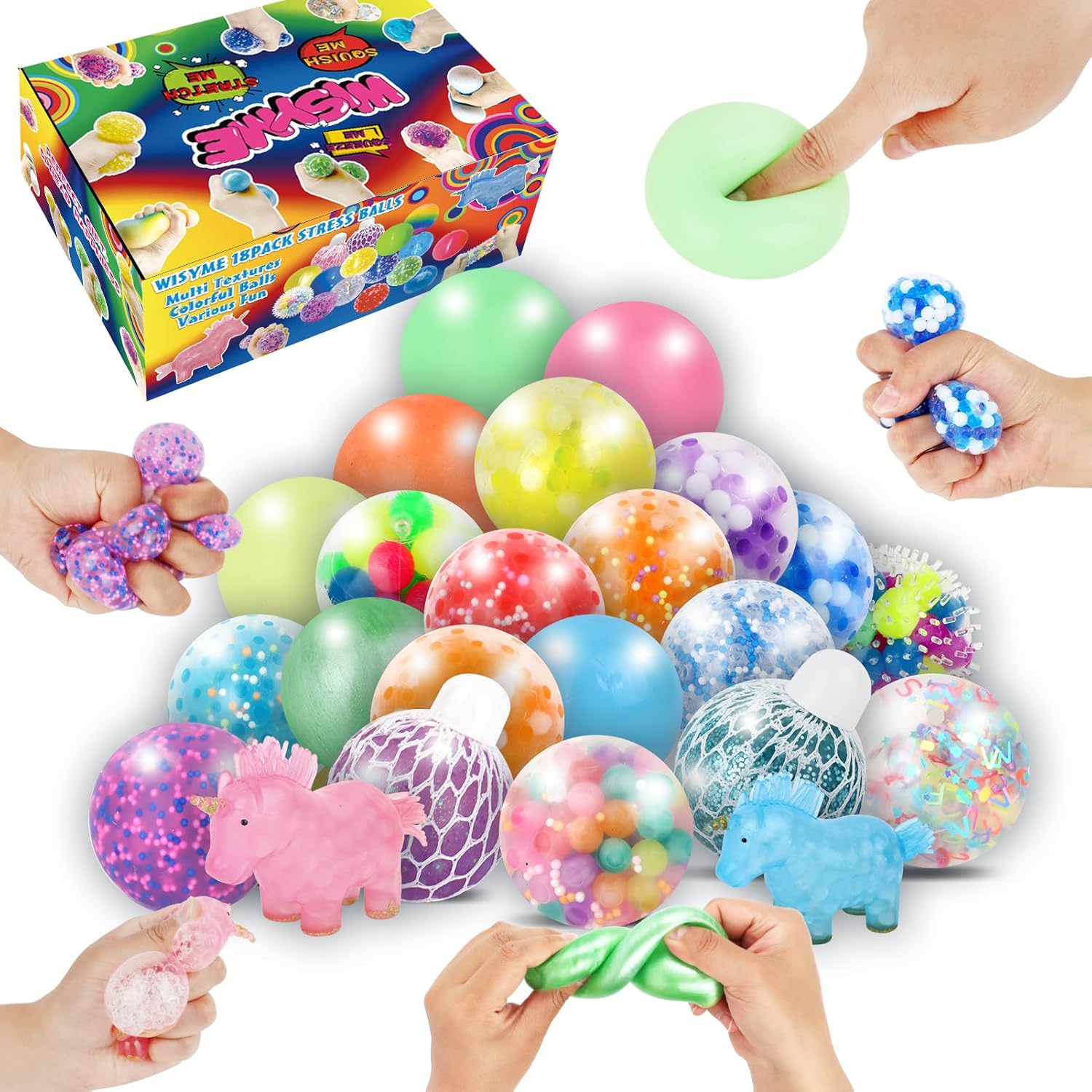 Paquete de 24 bolas antiestrés a granel para adultos, caja de regalo, esponjosas, esponjosas, bolas de alivio del estrés de animales lindos para