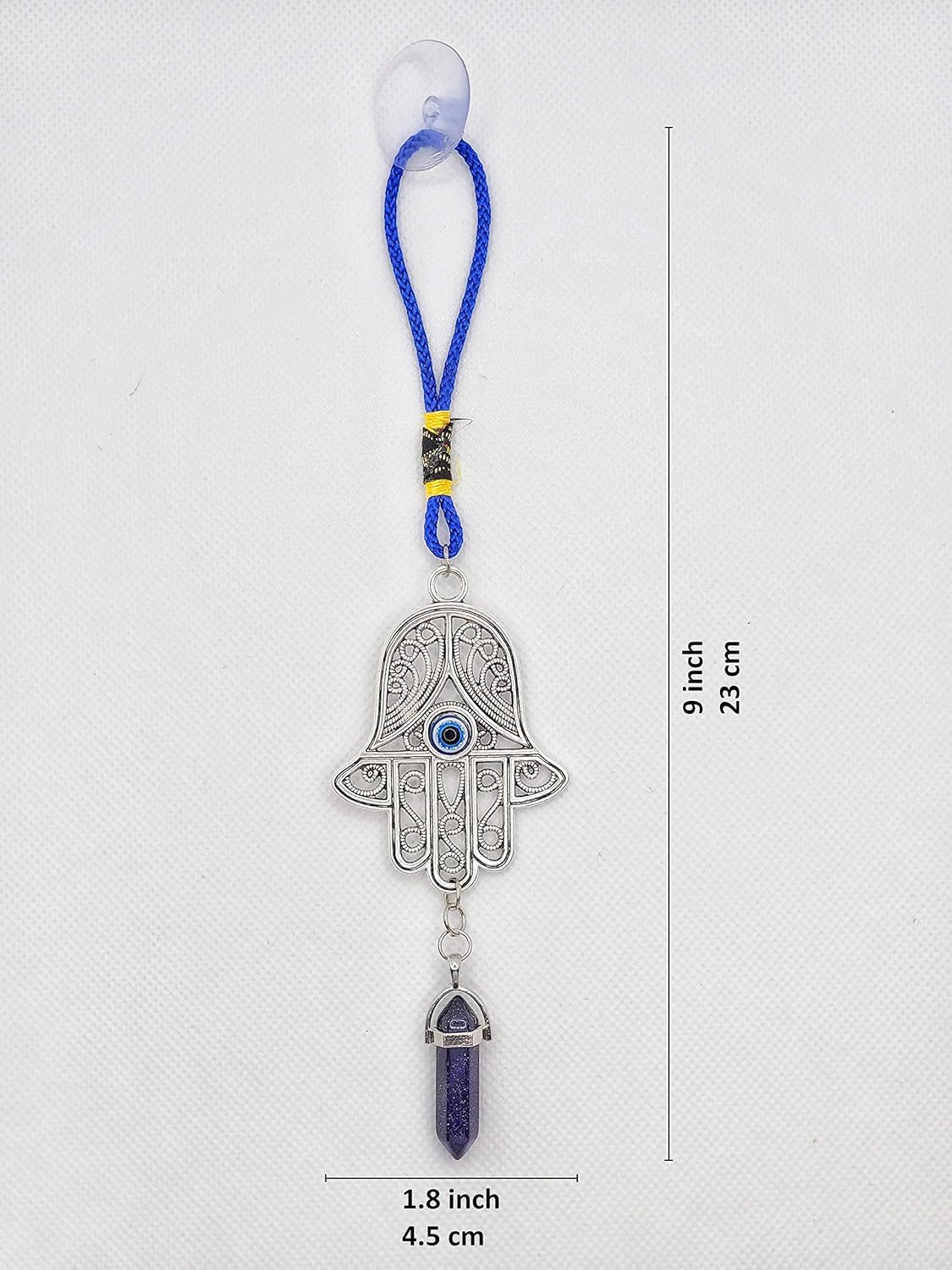 Silver Ornate Hamsa Hand Jeweled Keychain – Evil Eye Protection, Hanging Gemstone – Good Luck Charms 1.8″x9″