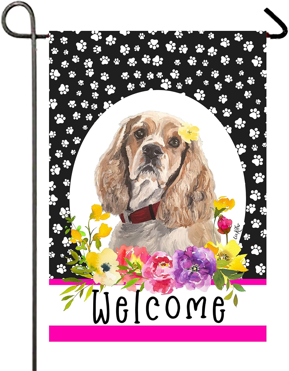 Cocker Spaniel Buff – Bandera de jardín con estampado de huellas de Best of Breed
